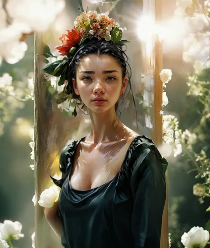 fantasy portrait,girl in flowers,girl in a wreath,elven flower,world digital painting,beautiful girl with flowers,digital painting,mystical portrait of a girl,romantic portrait,flora,flower fairy,flower girl,blooming wreath,fantasy art,chinese art,wreath of flowers,faery,digital art,fantasy picture,girl in the garden