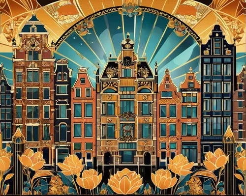 amsterdam,art nouveau,delft,art nouveau design,harrods,utrecht,grand place,art deco,antwerp,hamburg,the netherlands,art nouveau frames,art nouveau frame,rotterdam,art deco background,belgium,netherlands,grand hotel,beautiful buildings,vincent van gough,Illustration,Vector,Vector 16