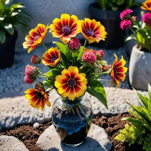 zinnias,gaillardia,indian blanket,colorful flowers,terracotta flower pot,pot marigold,gazania,potted flowers,deep coral zinnia,tagetes,african daisies,tagetes patula,tagetes flower,dahlias,zinnia,zinnia angustifolia,blanket flowers,flower marigolds,siberian chrysanthemum,wooden flower pot,Photography,General,Realistic