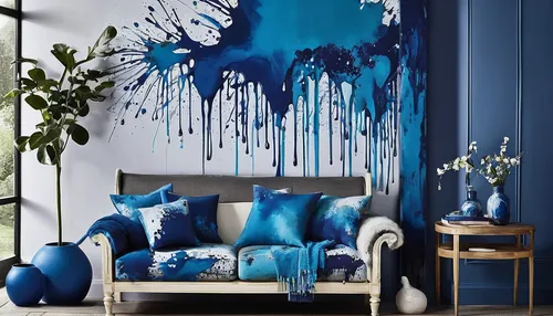 blue painting,blue room,majorelle blue,blue pillow,watercolor blue,mazarine blue,blue leaf frame,shades of blue,contemporary decor,modern decor,painted wall,interior decor,blue and white porcelain,wall paint,interior design,blue mold,blue elephant,cobalt blue,interior decoration,color blue,Conceptual Art,Graffiti Art,Graffiti Art 08