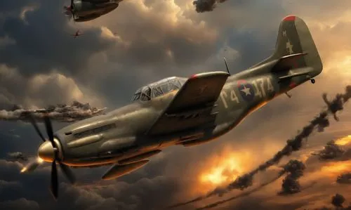 ultra-realistic, 1945 war plane,two fighter jets flying in the cloudy sky,polikarpov,warbirds,spitfires,warbird,seafires,stukas,Conceptual Art,Fantasy,Fantasy 01