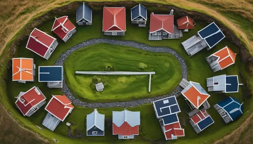 icelandic houses,escher village,houses,house roofs,houses clipart,rural,aerial landscape,reykjavik,homes,farm set,aerial view umbrella,suburbs,farms,bird's-eye view,drone image,villages,eastern iceland,aerial shot,row of houses,aerial,Unique,Design,Knolling