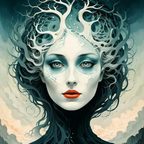 seelie,dryad,unseelie,hecate,the snow queen,fathom,persephone,the enchantress,sigyn,undine,sirene,fantasy portrait,enchantress,naiad,amphitrite,morwen,dryads,ice queen,priestess,sedna,Illustration,Japanese style,Japanese Style 08