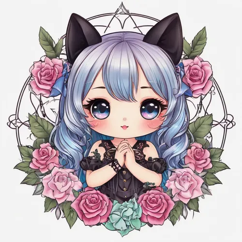 chibi girl,piko,chibi,gray kitty,flower cat,zodiac sign libra,nyan,cat child,transparent background,doll cat,peace rose,cat ears,lily order,cat kawaii,zodiac sign gemini,myosotis,rose flower illustration,sample,lyre,blossom kitten,Illustration,Japanese style,Japanese Style 01