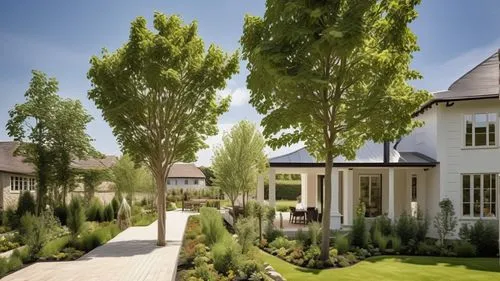 bendemeer estates,landscape designers sydney,landscape design sydney,new housing development,townhouses,ordinary boxwood beech trees,private estate,californian white oak,garden elevation,hornbeam hedg