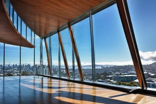 Modern architecture, design magazine cover, New Zealand, Auckland cityscape, sleek skyscraper, glass facade, steel structure, minimalist interior, wooden accents, floor-to-ceiling windows, panoramic v