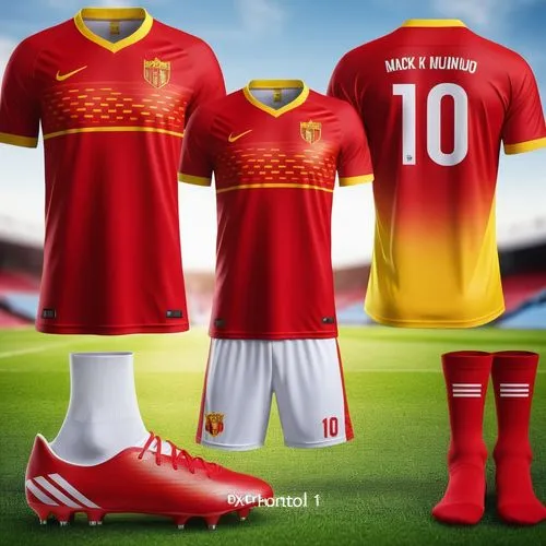 t shirt jersey team mockup yellow and red color nice design,a football uniform with matching socks is shown,nordsjaelland,jagiellonia,herediano,foolad,monarcas,syrianska,Photography,General,Realistic