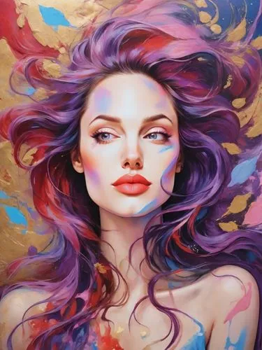 la violetta,oil painting on canvas,woman face,medusa,art painting,boho art,painting technique,woman's face,fantasy art,colorful background,fantasy portrait,mermaid vectors,young woman,meticulous painting,psychedelic art,artist color,oil painting,mystical portrait of a girl,painted lady,girl portrait,Digital Art,Impressionism