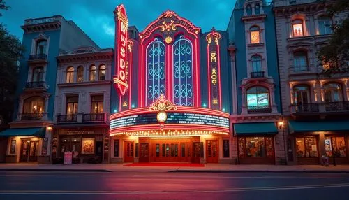 alabama theatre,fox theatre,ohio theatre,orpheum,warner theatre,belasco,chicago theatre,reno,theatre marquee,atlas theatre,colorful facade,old cinema,cinemas,night view of red rose,music hall,boise,emporium,wiltern,cinema,movie theater,Photography,General,Realistic