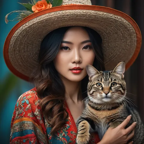 vietnamese woman,chinese pastoral cat,vintage asian,asian conical hat,miss vietnam,asian woman,romantic portrait,vietnamese,phuquy,vietnam's,vietnam,vintage cat,oriental girl,vintage woman,japanese woman,asian culture,cat portrait,asian semi-longhair,korat,oriental princess,Photography,General,Fantasy