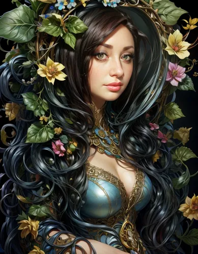 fantasy portrait,girl in a wreath,fantasy art,wreath of flowers,flora,floral wreath,dryad,rosa ' amber cover,jasmine blossom,faery,faerie,elven flower,the enchantress,blooming wreath,rose wreath,fairy queen,fairy tale character,flower fairy,vanessa (butterfly),fantasy woman