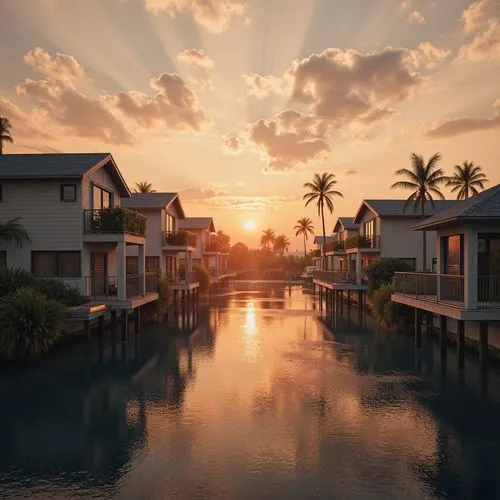 over water bungalows,mayakoba,idyllic,house by the water,floating huts,bali