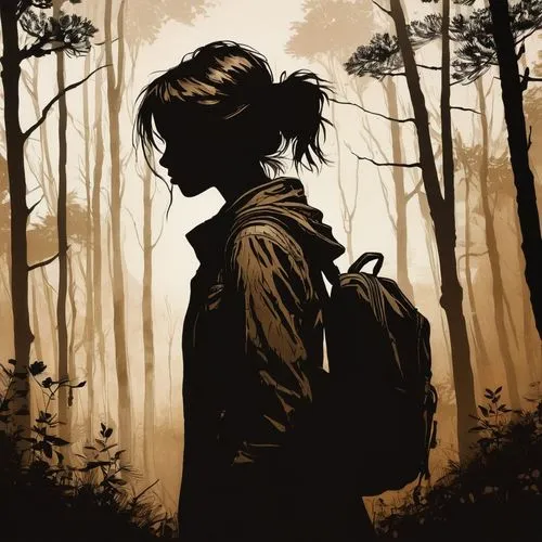 hanji,eren,mikasa,wander,seinen,takeya,lain,tlou,wanderer,katniss,the wanderer,forest man,forest walk,wandering,silhouette art,hiker,ymir,venturer,terabithia,annabeth,Illustration,Realistic Fantasy,Realistic Fantasy 23