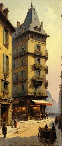 street scene,ponte vecchio,tenement,lev lagorio,asher durand,partiture,l'aquila,1905,1906,lyon,grissini,monte carlo,covered market,lapereau,market place,l'isle-sur-la-sorgue,citta alta in bergamo,apartment building,french train station,in the evening,Art,Classical Oil Painting,Classical Oil Painting 32