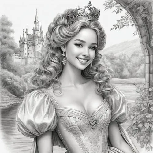 princess sofia,prinses,princess anna,fairy tale character,prinzessin,cendrillon,Illustration,Black and White,Black and White 30