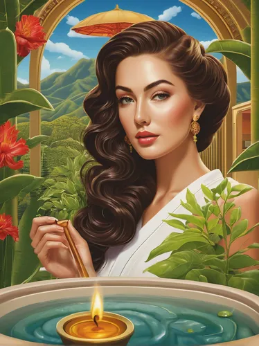 jasmine,rosa ' amber cover,gardenia,jasmine blossom,horoscope libra,amazonian oils,a beautiful jasmine,zoroastrian novruz,prosperity and abundance,ayurveda,jasmine flower,game illustration,woman at the well,iranian nowruz,zodiac sign libra,women's cosmetics,portrait background,aphrodite,jaya,scent of jasmine,Illustration,Retro,Retro 16