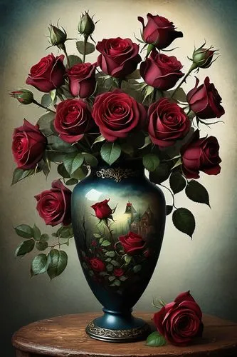 A vase fuĺl of beatiful dark red roses,rose arrangement,romantic rose,heart shape rose box,rose bouquet,red roses,vase,flower vase,rosevelt,bouquet of roses,red rose,with roses,esperance roses,glass v