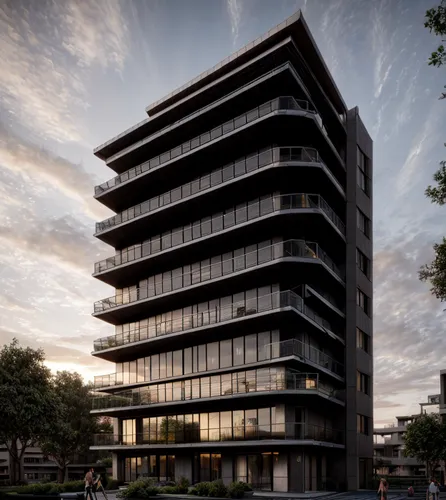 ultra realistic at sunset,residential tower,appartment building,croydon facelift,modern architecture,barangaroo,kirrarchitecture,bulding,arq,parramatta,apartment block,condominium,metal cladding,apart