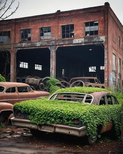 fordlandia,car cemetery,salvage yard,brickyards,auto repair shop,brownfields,abandoned car,old abandoned car,luxury decay,abandoned factory,old cars,garaged,auto repair,studebakers,rusty cars,abandoned places,abandons,oldsmobiles,old factory,garages,Conceptual Art,Oil color,Oil Color 08