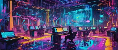 cyberpunk,computer room,cyberspace,computer art,cyber,neon ghosts,trip computer,computer,the server room,sci fi surgery room,computers,computer game,matrix,scifi,sci fiction illustration,neon coffee,electronics,computer workstation,cyclocomputer,computer addiction,Conceptual Art,Oil color,Oil Color 20