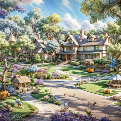 aurora village,golf resort,knight village,palo alto,shanghai disney,suburban,resort town,country estate,golf course background,villas,sonoma,alpine village,houston texas apartment complex,florida home