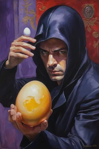 In a tense moment, a spy uses an egg as a diversion by throwing it at a guard's face.,matrioshka,ball fortune tellers,painting easter egg,still life with onions,painting eggs,egg,eight-ball,fortune te