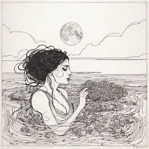 nereid,hand-drawn illustration,kupala,naiad,amphitrite,selkie,Illustration,Paper based,Paper Based 19