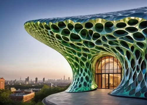 honeycomb structure,biomimicry,futuristic architecture,cubic house,building honeycomb,futuristic art museum,biomorphic,morphosis,bjarke,soumaya,parametric,roof domes,etfe,soumaya museum,glass building,discoideum,house of the sea,glass facade,arhitecture,cube house,Conceptual Art,Oil color,Oil Color 18