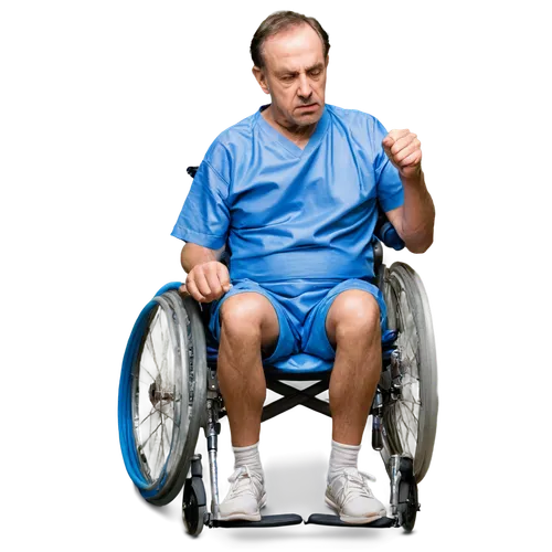 Dystonia patient, wheelchair-bound, senior male, worn-out face, tired eyes, thinning hair, wrinkled skin, hospital gown, IV tubes, oxygen mask, frail hands, clenched fists, twisted posture, contorted 