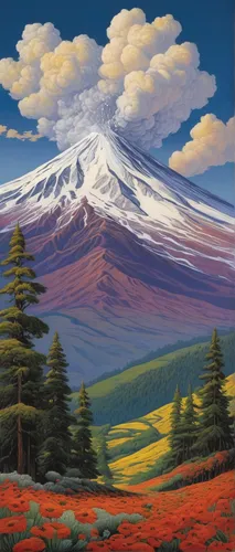 volcanic landscape,stratovolcano,mountain landscape,mount hood,mount fuji,kamchatka,fuji mountain,mountain scene,fuji,salt meadow landscape,landscape red,mount saint helens,mountainous landscape,the volcano avachinsky,mt fuji,mount shasta,chimborazo,koryaksky volcano,japanese mountains,mount st helens,Illustration,Realistic Fantasy,Realistic Fantasy 05