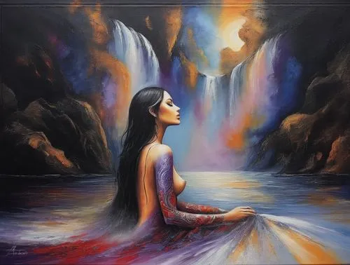 vishishtadvaita,shamanic,oil painting on canvas,meditation,meditate,sacred art,mantra om,dream art,energies,shamanism,mystical portrait of a girl,ayahuasca,advaita,kriya,art painting,danxia,meditator,spirituality,inanna,meditative,Illustration,Abstract Fantasy,Abstract Fantasy 14