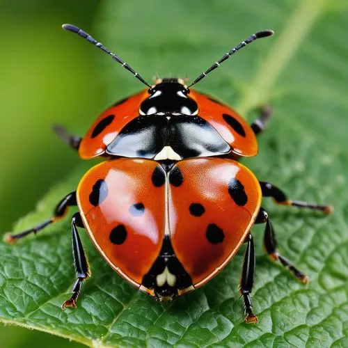 "Create an image of a ladybug with the following details: A small insect of the Coleoptera order and Coccinellidae family. It features a round, convex body with a hard shell called elytra, protecting 