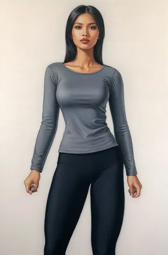 Heroine, better body proportions, multiracial (half-Javanese, half-European).

Scalp : "long straight hair, brown haired"

Clothes : "grey long-sleeves top", "black leggings pants"

still life, hyperr