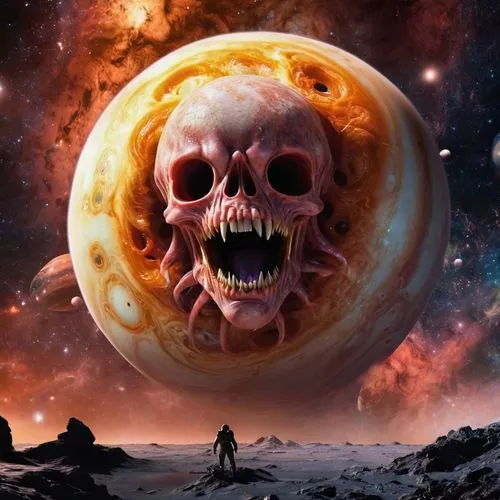 baked alaska,fire planet,death's head,door to hell,molten,dead earth,prejmer,death's-head,appetite,skull allover,orb,korokke,dance of death,fetus skull,supernova,shaper,planet eart,gas planet,io,blood moon eclipse,Conceptual Art,Sci-Fi,Sci-Fi 30