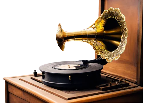  Vinyl record, old-fashioned phonograph, ornate metal horn, soft glowing lamp, vintage wooden cabinet, intricate carvings, warm golden lighting, shallow depth of field, nostalgic atmosphere, gentle fo