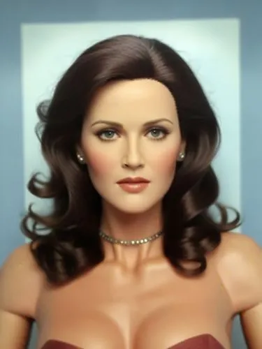 Linda Carter Dark brown hair head   knowing look in her eyes for 1/6th scale doll,a realistic woman with large  wearing a ,oreiro,derivable,retro woman,jane russell-female,videophone,ai generated