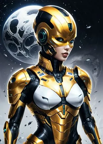 cyberstar,superwasp,fembot,samus,amora,kryptarum-the bumble bee,cybergold,andromeda,goldbug,femforce,nova,wasp,goldtron,cybernetic,cyborg,sprint woman,bumblebee,cyberian,sci fiction illustration,namora,Conceptual Art,Sci-Fi,Sci-Fi 04