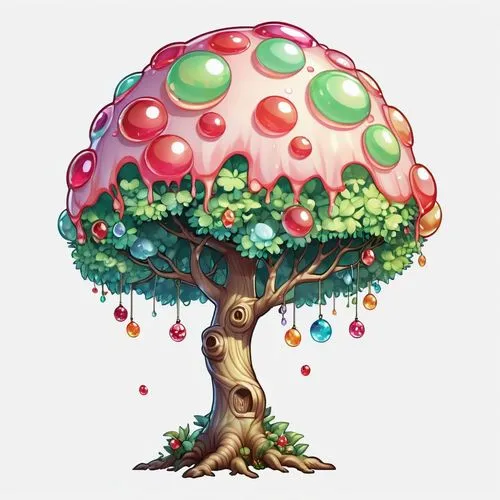 tree mushroom,mushroom landscape,mushroom island,forest mushroom,strawberry tree,mushroom type,Illustration,Abstract Fantasy,Abstract Fantasy 11