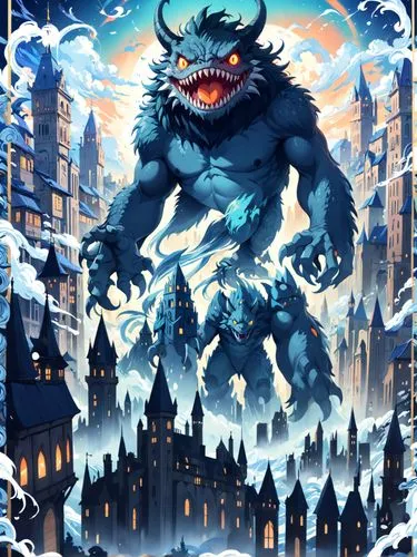 krampus,tsathoggua,werewolve,barghuti,rakshasa,kaiju,Anime,Anime,Traditional