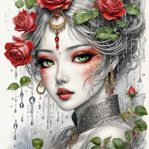 red rose in rain,raindrop rose,rose flower illustration,water rose,red rose,porcelain rose,winter rose,rose flower drawing,rose bloom,red roses,wild roses,scent of roses,romantic rose,oriental princess,wild rose,fantasy portrait,noble roses,landscape rose,geisha girl,queen of hearts,Illustration,Black and White,Black and White 30