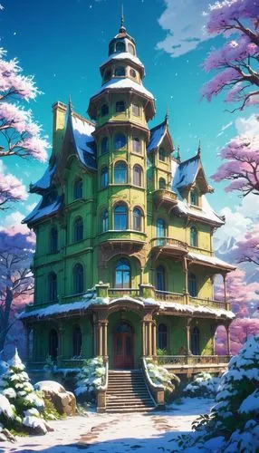 winter house,dreamhouse,snow house,snowhotel,forest house,witch's house,Illustration,Japanese style,Japanese Style 03