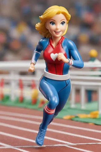 Mary's heart raced as she ran towards the finish line, determined to win.,sprint woman,female runner,super woman,super heroine,middle-distance running,sports girl,track and field athletics,3d figure,r