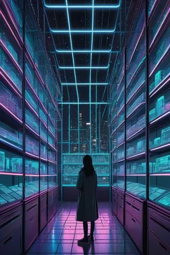 the server room,data center,supercomputer,datacenter,cyberia,supercomputers,mainframes,computer room,cyberscene,cybercity,cyberview,cybernet,cyberpunk,matrix,cyber,cryobank,datacenters,data storage,digital binary,mainframe,Illustration,Japanese style,Japanese Style 15