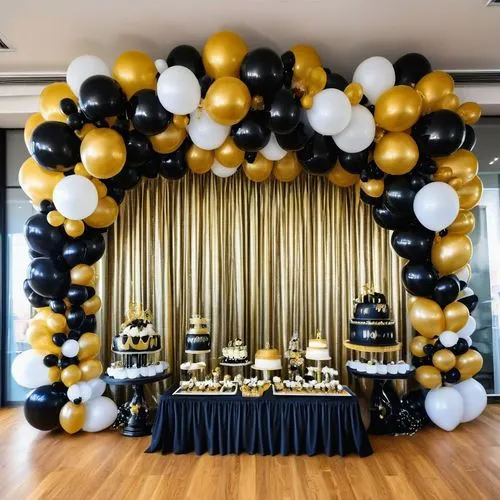 gold and black balloons,party decorations,black and gold,party decoration,wedding setup,gold wall,wedding decorations,cream and gold foil,gold new years decoration,gold foil corner,decorations,wedding decoration,foil balloon,penguin balloons,balloons mylar,golden weddings,corner balloons,ballroom,exclusive banquet,gold foil and cream