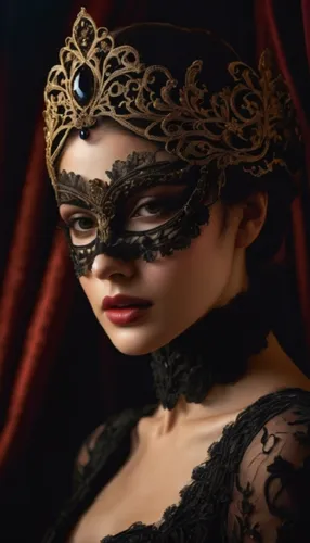 a woman wearing a golden and black mask,masquerade,masked,victoriana