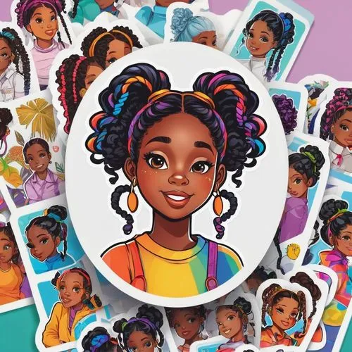 tiana,afro american girls,ghana,stickers,kids illustration,maria bayo,mali,hair accessories,hair clips,child girl,postcards,note cards,coco,twists,baby icons,benin,clipart sticker,retro paper doll,senegal,sewing pattern girls,Unique,Design,Sticker