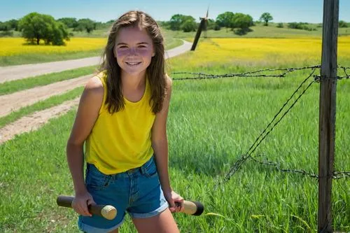 farm girl,oklahoma,countrygirl,canola,girl in overalls,farm background,pasture fence,amarillo,farmer,hay balls,samantha troyanovich golfer,ukrainian,disc golf,yellow grass,agricultural,prairie,tennis ball,south dakota,senior photos,corn field,Illustration,Abstract Fantasy,Abstract Fantasy 09