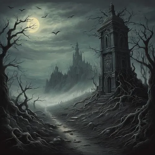 haunted cathedral,haunted castle,dark gothic mood,ghost castle,witch house,gothic style,witch's house,gothic architecture,gothic,castle of the corvin,halloween background,dark art,the haunted house,necropolis,fantasy picture,haunted house,dark world,haunted,sepulchre,haunted forest,Illustration,Black and White,Black and White 07