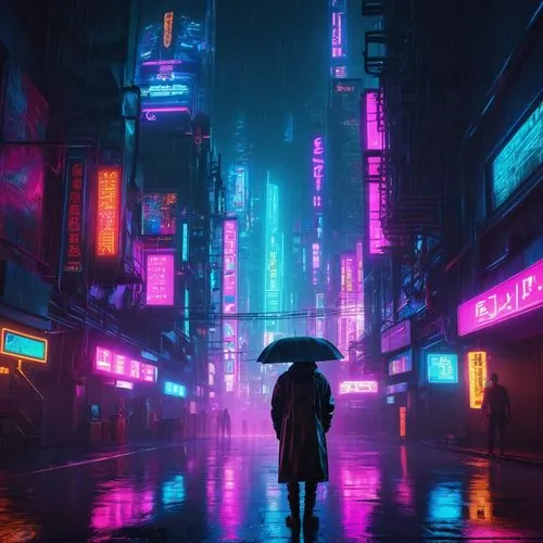 cyberpunk,bladerunner,shinjuku,mongkok,tokyo city,tokyo,walking in the rain,shanghai,vapor,kowloon,colorful city,cybercity,urban,neon,ultraviolet,shibuya,noir,metropolis,cityscape,aesthetic,Conceptual Art,Sci-Fi,Sci-Fi 26