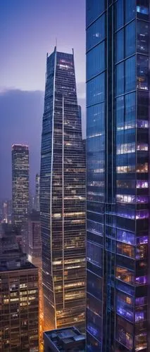 Modern skyscraper, sleek architectural lines, aluminum facade, silver reflective windows, angular rooftops, cityscape background, busy streets, metropolitan atmosphere, night scene, neon lights reflec